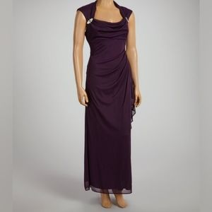 R&M Richards Deep Plum Chiffon with Cut Out Back Gown Size 12
